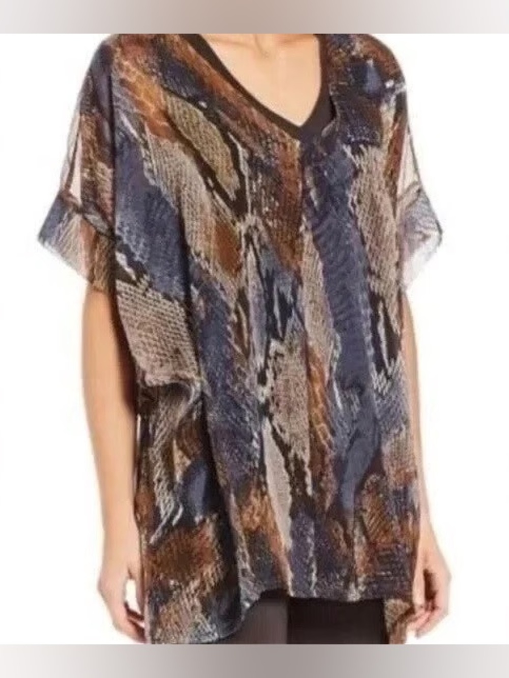 bryn‎ Walker Abstract V-Neck Tunic in Navy and Brown